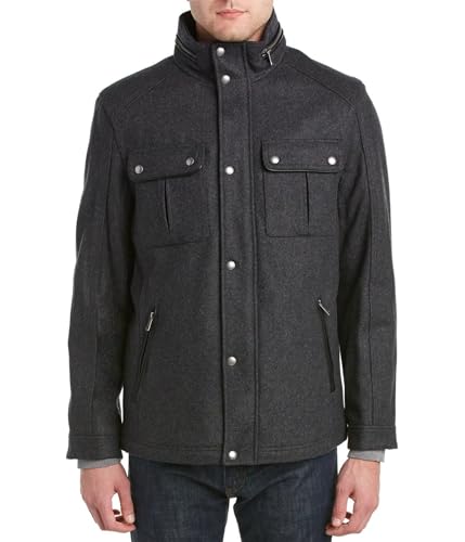 Cole Haan Signature Men's Wool Melton Stand Collar Jacket with Patch Pockets, Charcoal, Large - Image 5