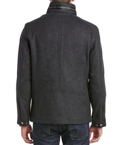 Cole Haan Signature Men's Wool Melton Stand Collar Jacket with Patch Pockets, Charcoal, Large - Image 3