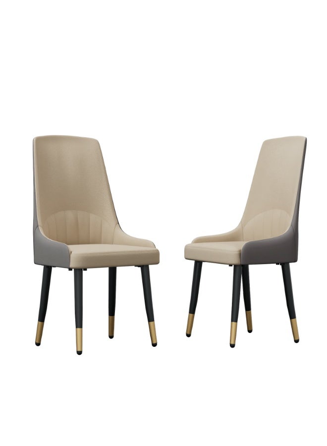 ويسفور مجموعة كراسي طعام مكونة من قطعتين: كراسي طعام مبطنة بالجلد من السيليكون والألياف الدقيقة، أنيقة ومريحة، مقعد سميك، ظهر مرتفع، كرسي كبير لغرفة الطعام في المطبخ، كراسي مطبخ بيج مع مسند ظهر - Image 1