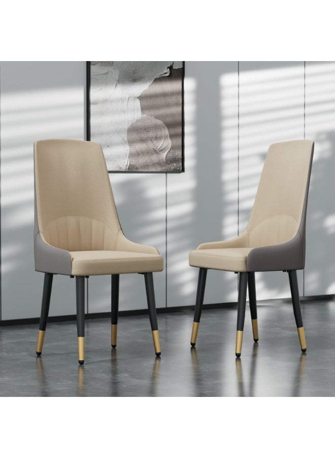 ويسفور مجموعة كراسي طعام مكونة من قطعتين: كراسي طعام مبطنة بالجلد من السيليكون والألياف الدقيقة، أنيقة ومريحة، مقعد سميك، ظهر مرتفع، كرسي كبير لغرفة الطعام في المطبخ، كراسي مطبخ بيج مع مسند ظهر - Image 3