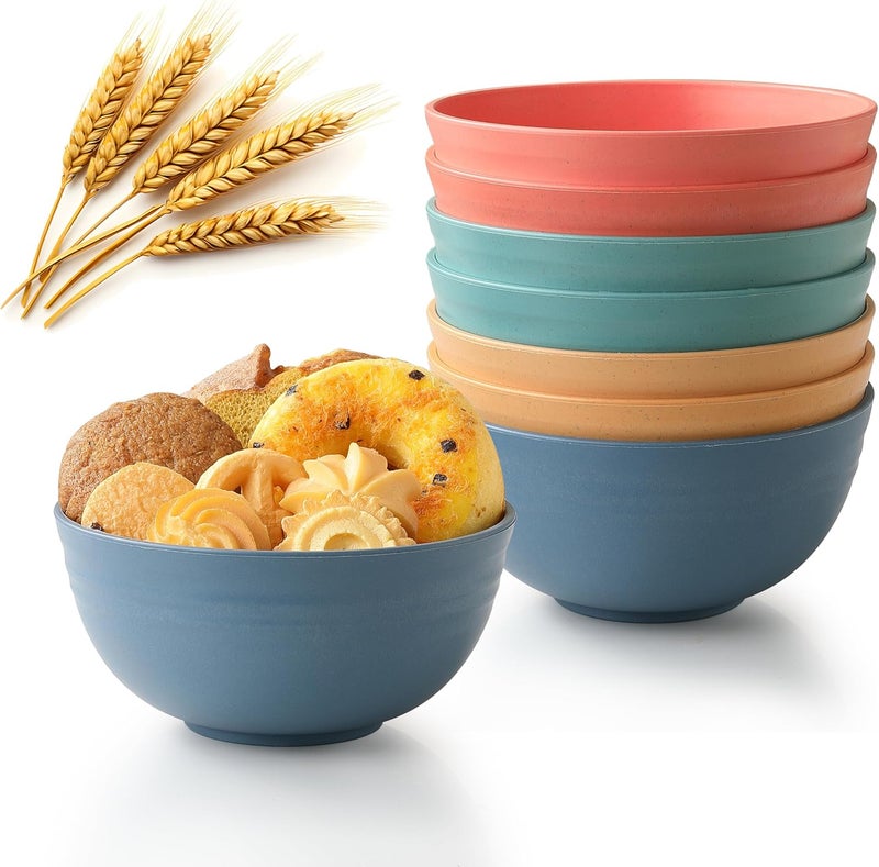 MONGSEW Unbreakable Wheat Straw Cereal Bowls Microwave  Dishwasher Safe Kitchen Bowls for Cereal Snack Rice Soup and Salad 4 Colors BPA Free 26oz Set of 8 - Image 1