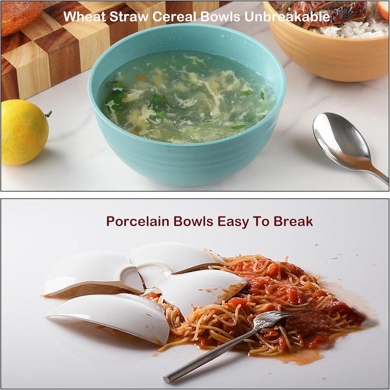 MONGSEW Unbreakable Wheat Straw Cereal Bowls Microwave  Dishwasher Safe Kitchen Bowls for Cereal Snack Rice Soup and Salad 4 Colors BPA Free 26oz Set of 8 - Image 3