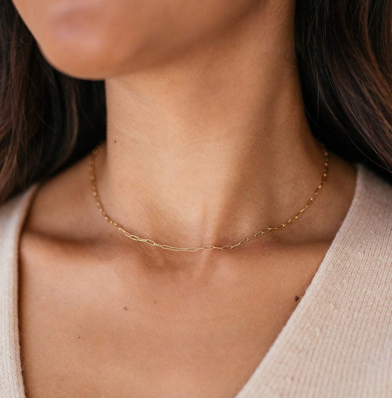 Lcherry Dainty Paperclip Choker Necklace 14K Gold Plated Paper Clip Chain Necklace for Women - Image 3