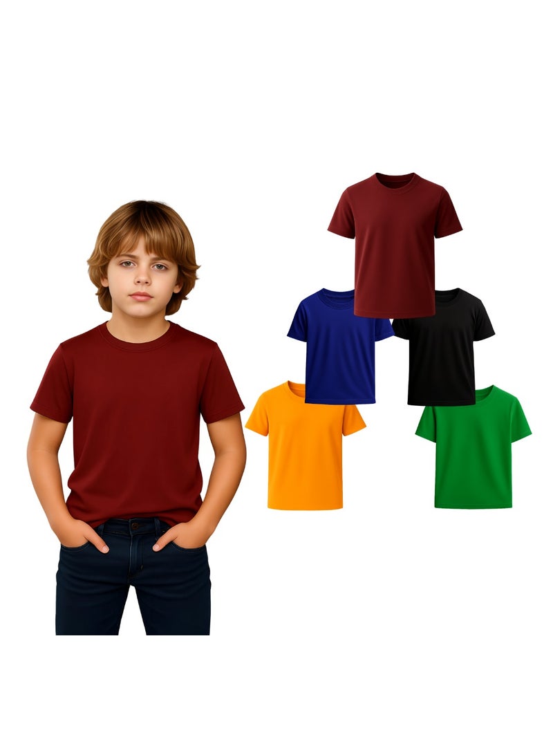 PRINTSHOP4ME Kids T-shirt 5 Packs 100% Cotton Short Sleeve Round Neck T-shirt - Plain T-shirt for Boys and Girls Unisex Tshirt - Kids Combo Pack - Image 1