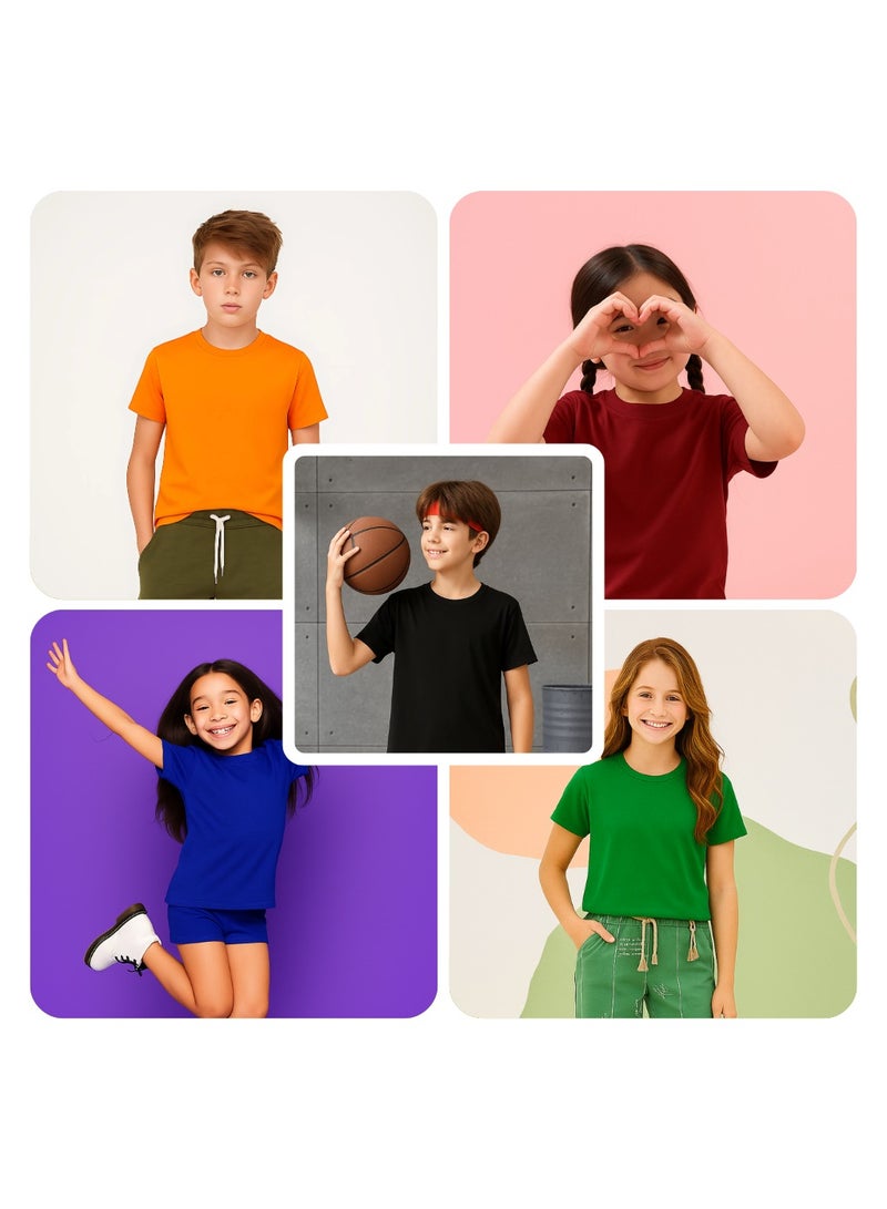 PRINTSHOP4ME Kids T-shirt 5 Packs 100% Cotton Short Sleeve Round Neck T-shirt - Plain T-shirt for Boys and Girls Unisex Tshirt - Kids Combo Pack - Image 2