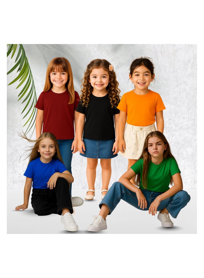 PRINTSHOP4ME Kids T-shirt 5 Packs 100% Cotton Short Sleeve Round Neck T-shirt - Plain T-shirt for Boys and Girls Unisex Tshirt - Kids Combo Pack - Image 5