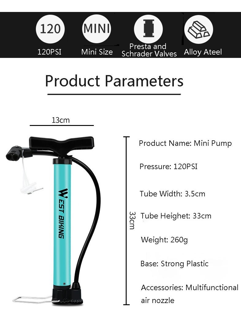 Portable Bike Floor Pump - 120PSI Bicycle Air Pump