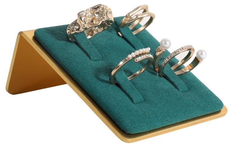 حامل عرض الخواتم صغير من الفelt، حامل عرض الخواتم الذهبية والمجوهرات والأقراط والقلائد والأساور، منظم تخزين الخواتم (حامل خواتم مخملي - أخضر) - Image 1