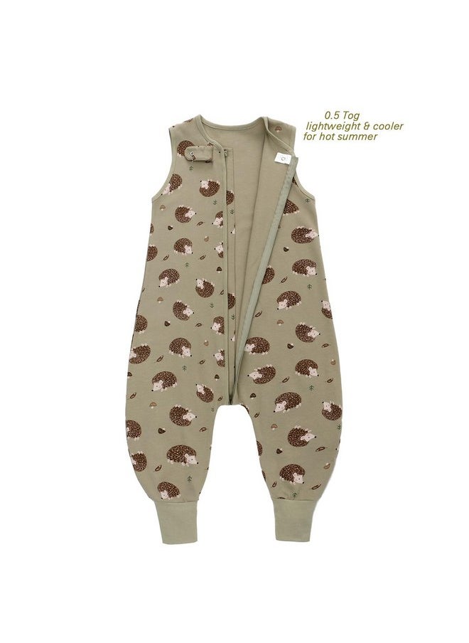 Miracle Baby - Miracle Baby Sleeping Sack with Feets TOG 0.5 Sleep Sack Toddler Sleep Sack with Legs 100% Cotton Sleeveless Baby Wearable Blanket Baby Sleeping Bag 12-24 Months (Green Hedgehog) - Image 1