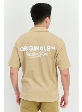 Jack Jones Men Regular Fit Graphic Print Short Sleeves Casual Shirt, Khaki  - Image 3
