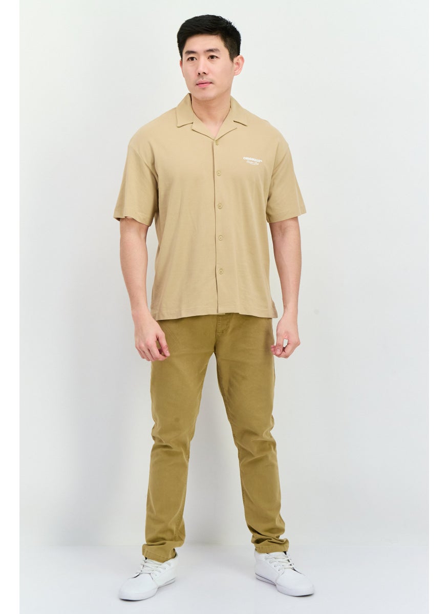 Jack Jones - Men Regular Fit Graphic Print Short Sleeves Casual Shirt, Khaki - Image 1