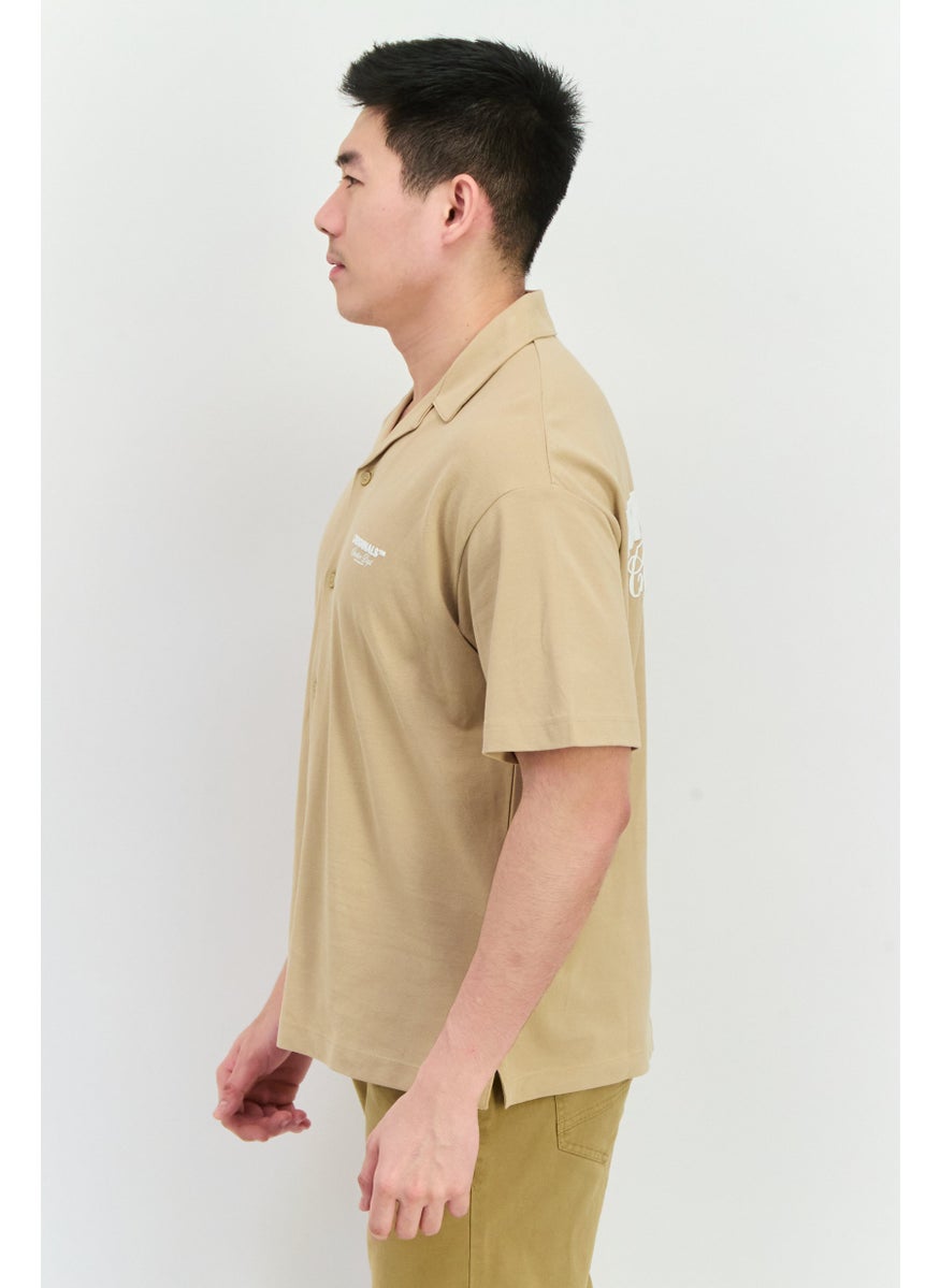 Jack Jones - Men Regular Fit Graphic Print Short Sleeves Casual Shirt, Khaki - Image 1