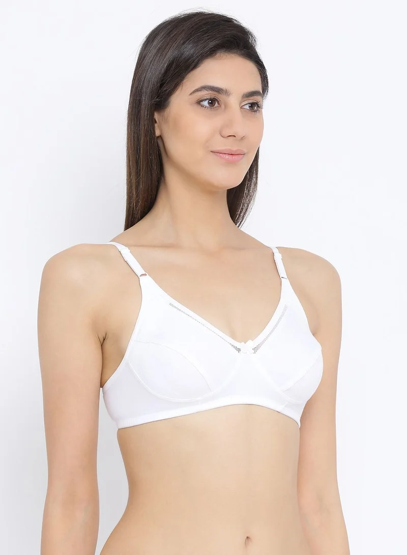 كلوفيا Clovia Non-Padded Non-Wired Full Coverage Bra In White-Cotton