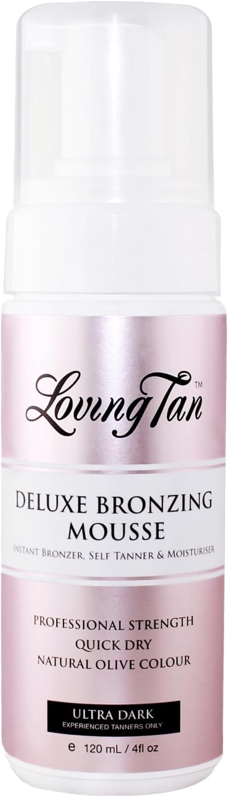 Loving Tan موس برونزي فائق الظلام من لوفينغ تان - خالي من الخطوط - مظهر طبيعي - قوة احترافية - تان بدون شمس - حتى 5 تطبيقات ذاتية لكل زجاجة - خالي من القسوة - DHA مستمد طبيعياً - 120 مل - Image 1