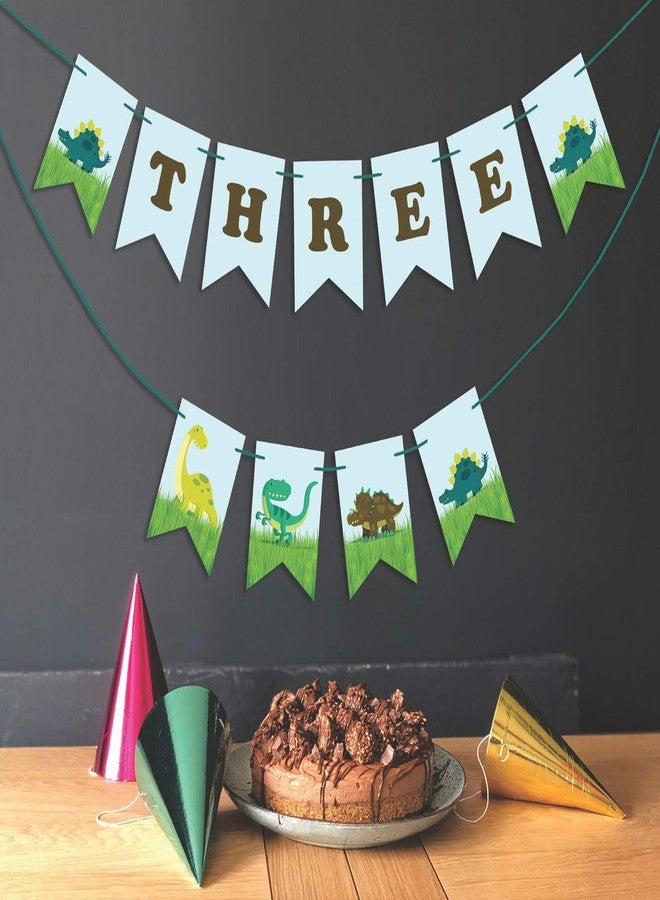 Inkdotpot Baby Birthday Decorations I Am Three Pennant Banner Flags Baby Boy Dinausour Birthday Garland - Image 2
