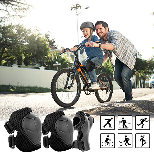 WayEee Kids Bike Helmet Set Skateboard Knee Pads, Helmet Pad Set Protective Gear Set, Adjustable for Girls Kids 3-10 Helmet Elbow Pads Wrist Guards for Sport Cycling Bike Roller Skating Scooter-Black - Image 2