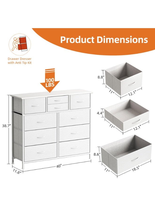 ACPLAY 10-Drawer Fabric Dresser with Side Pockets, Sturdy Storage Chest with Metal Frame & Wood Top, Organizer Unit for Bedroom, Closet, Hallway, Living Room - Image 3