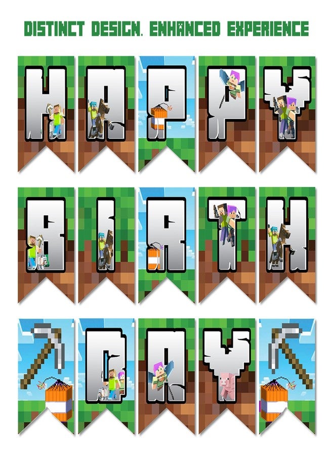 IndoTribe Pixel Happy Birthday Banner Pre-strung - 10 Ft Video Game Birthday Decorations Pixel Bday Decorations Miner Backdrop Gaming Birthday Party Decorations Gamer Party Decorations - Image 5