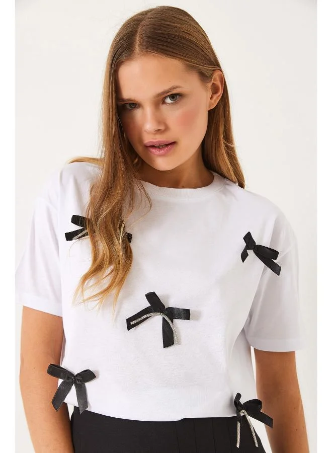 Ginger Crew Neck Bow Detail T-shirt