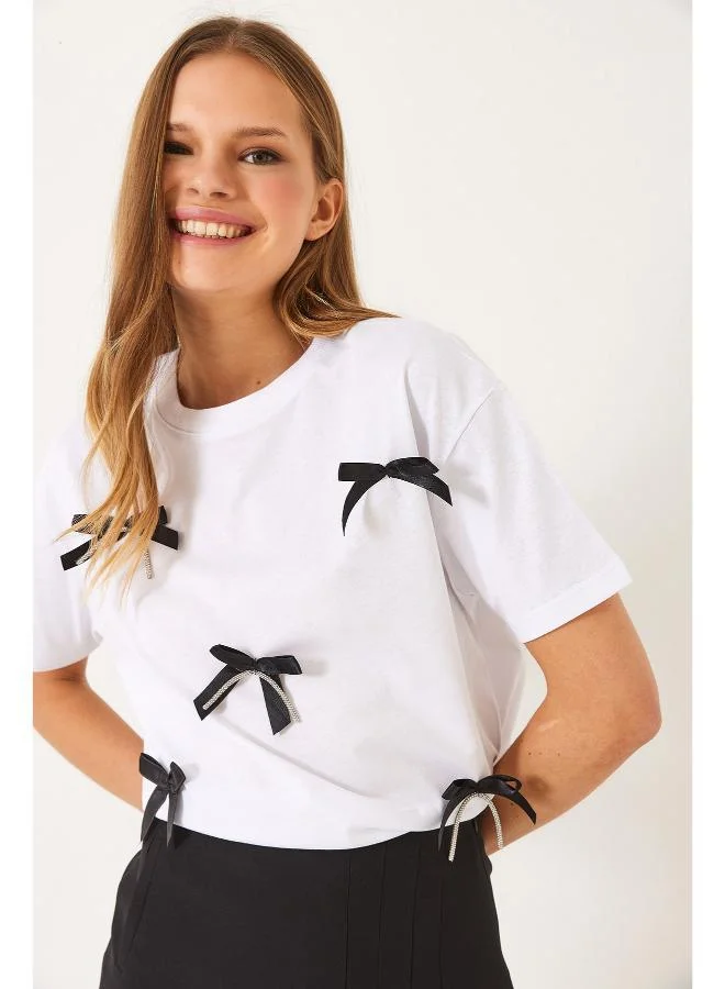 Ginger Crew Neck Bow Detail T-shirt