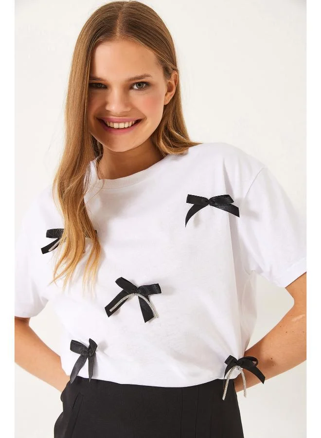 Ginger Crew Neck Bow Detail T-shirt