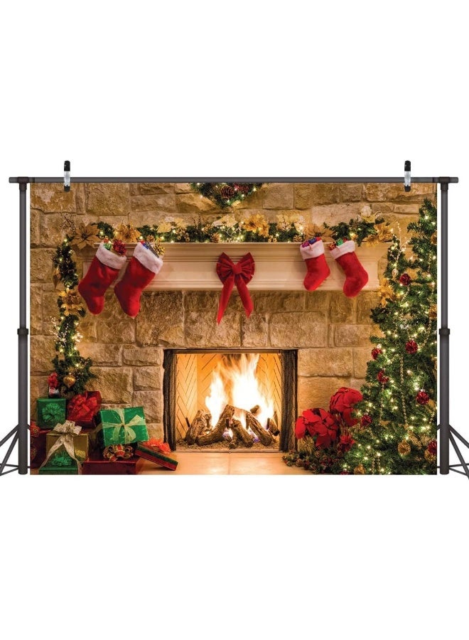 BPA خلفية مدفأة عيد الميلاد 8x6 قدم خلفية عيد الميلاد خلفية أشجار عيد الميلاد خلفية عشاء عيد الميلاد قماش خلفية حفلات العائلة زينة ليلة عيد الميلاد تصوير خلفية المدفأة - Image 1