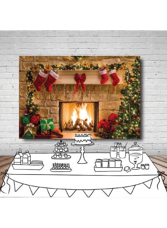 BPA خلفية مدفأة عيد الميلاد 8x6 قدم خلفية عيد الميلاد خلفية أشجار عيد الميلاد خلفية عشاء عيد الميلاد قماش خلفية حفلات العائلة زينة ليلة عيد الميلاد تصوير خلفية المدفأة - Image 2