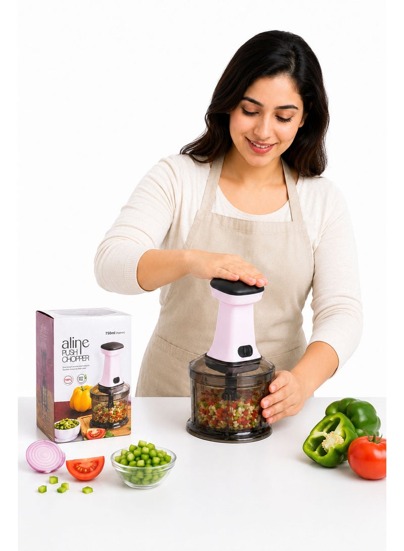 Manual Food Chopper 750ML with Hand Press Push System – Vegetable, Onion & Salad Chopper, Stainless Steel Blade Push Chopper for Fruits, Herbs & Meal Prep - Image 1