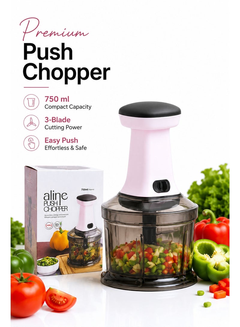 Manual Food Chopper 750ML with Hand Press Push System – Vegetable, Onion & Salad Chopper, Stainless Steel Blade Push Chopper for Fruits, Herbs & Meal Prep - Image 4
