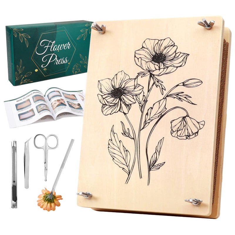 Aboofx Large Flower Press Kit for Adults,10.8"x6.9" 6 Layers Wooden Flower Pressing Kit for Pressed Flowers Herbs Leaf, DIY Flowers Preservation for Bookmark Wedding, Art & Craft Kits Gift for Adult - Image 1