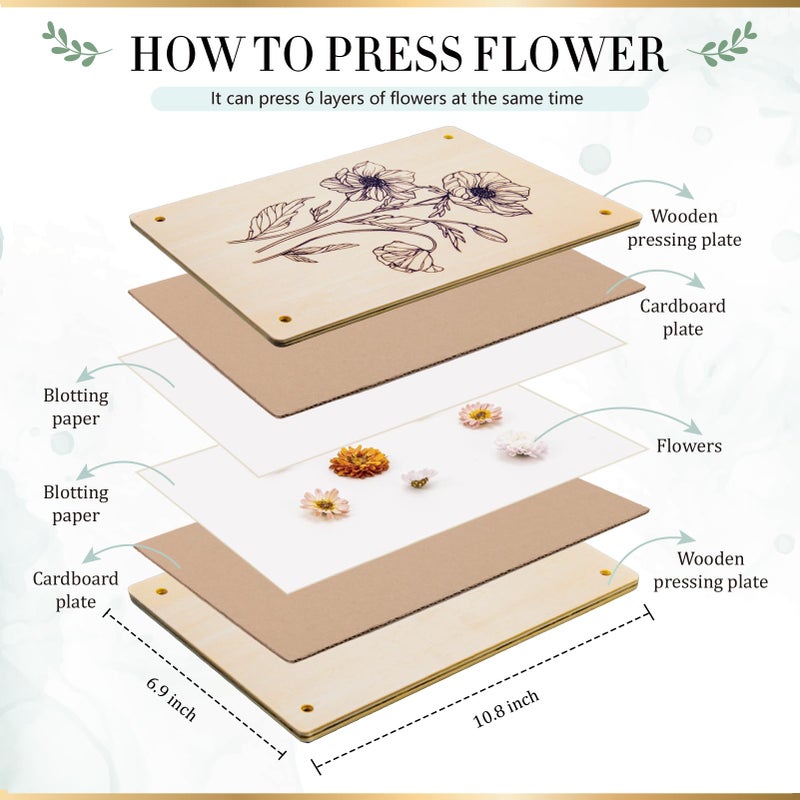 Aboofx Large Flower Press Kit for Adults,10.8"x6.9" 6 Layers Wooden Flower Pressing Kit for Pressed Flowers Herbs Leaf, DIY Flowers Preservation for Bookmark Wedding, Art & Craft Kits Gift for Adult - Image 4
