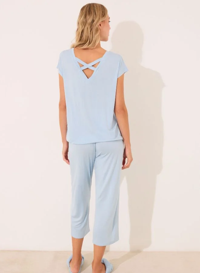 women'secret Blue Glitter Viscose Capri Pyjamas