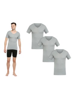 BYC MEN'S V-NECK COTTON UNDERSHIRT (PACK OF 3) - GREY  - Image 1