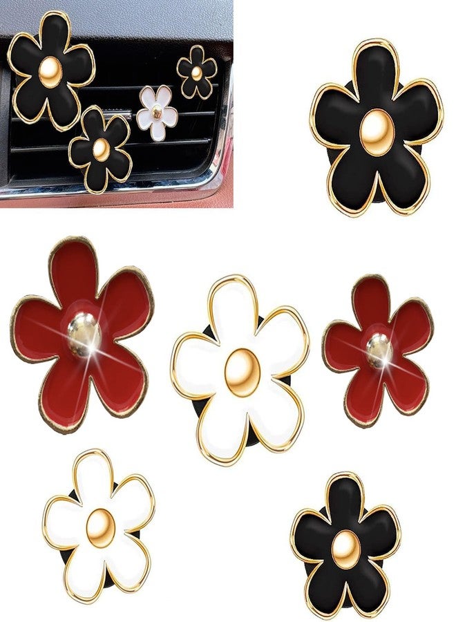 OBTANIM 6 Pack Colorful Daisy Flower Car Air Vent Clips Car Air Outlet Freshener Clip for Car Interior Decoration Accessories (Black, White, Red) - Image 1