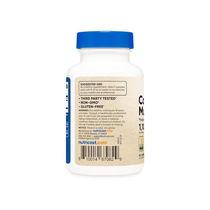 Nutricost Cordyceps Mushroom Capsules 1100mg, 45 Serv - CCOF Certified Made with Organic, Vegetarian, Gluten Free, 550mg Per Capsule (90 Capsules) - Image 4