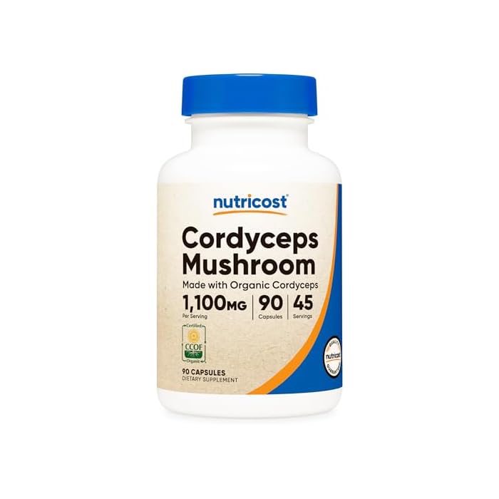 Nutricost Cordyceps Mushroom Capsules 1100mg, 45 Serv - CCOF Certified Made with Organic, Vegetarian, Gluten Free, 550mg Per Capsule (90 Capsules) - Image 1