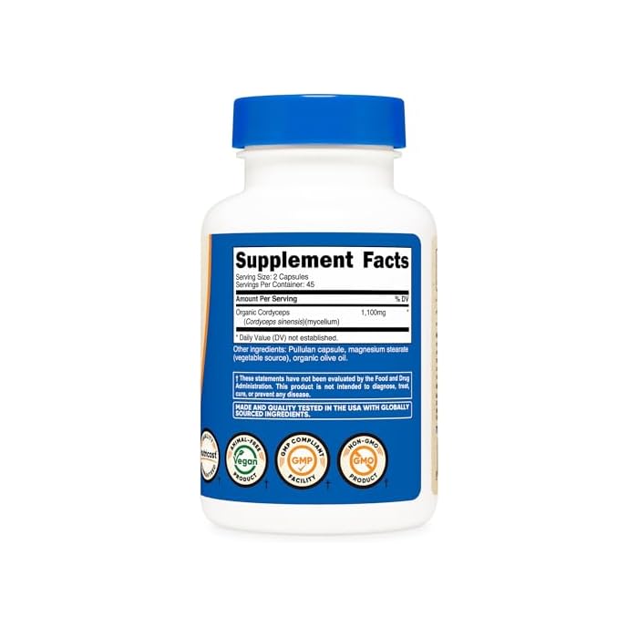 Nutricost Cordyceps Mushroom Capsules 1100mg, 45 Serv - CCOF Certified Made with Organic, Vegetarian, Gluten Free, 550mg Per Capsule (90 Capsules) - Image 5