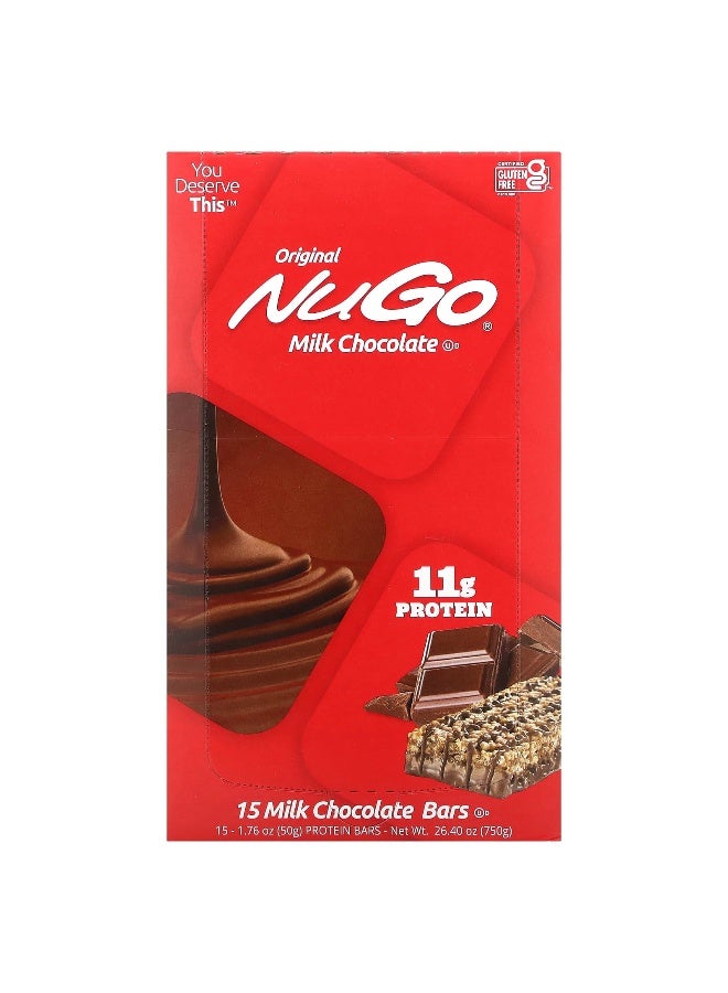 NuGo Nutrition NuGo Nutrition, Original Bar, Milk Chocolate, 15 Bars, 1.76 oz (50 g) Each  - Image 1