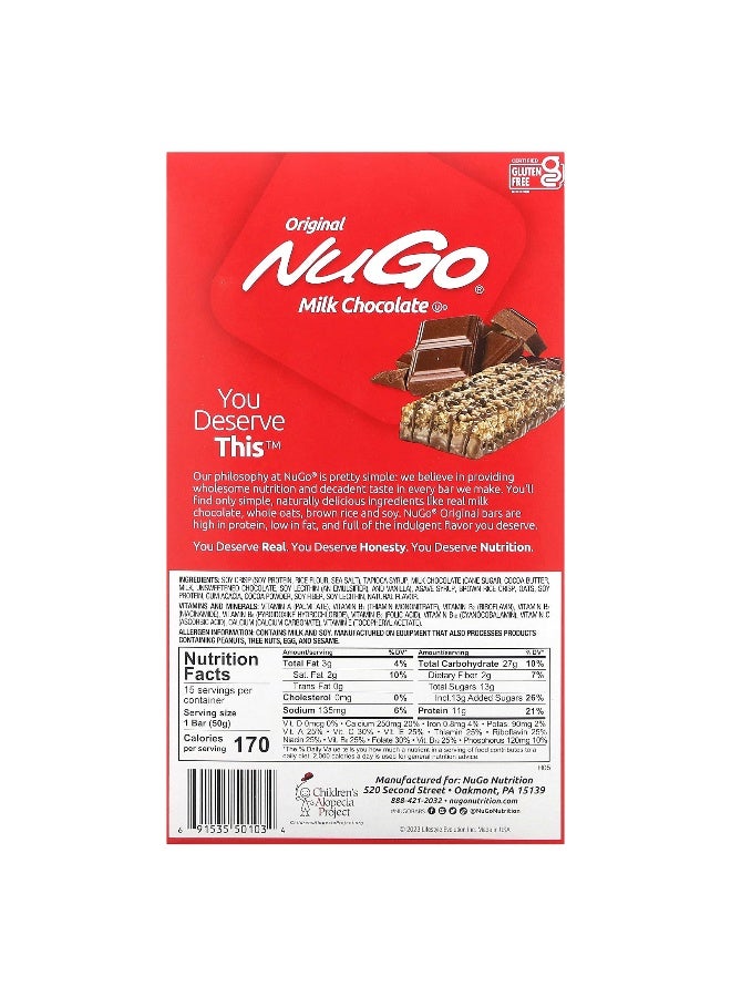 NuGo Nutrition NuGo Nutrition, Original Bar, Milk Chocolate, 15 Bars, 1.76 oz (50 g) Each  - Image 2