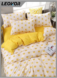 4-Piece Little Crown Printed Design Duvet Cover Set Cottonl White/Yellow 200x230cm - pzsku/ZB21B3277BCE092276AE1Z/45/_/1729670763/60e0a52b-5f4a-460a-b6ae-77887b543be9