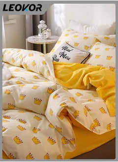 4-Piece Little Crown Printed Design Duvet Cover Set Cottonl White/Yellow 200x230cm - pzsku/ZB21B3277BCE092276AE1Z/45/_/1729670773/6222f9ba-19c8-464e-9c78-9319471c4328