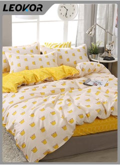 4-Piece Little Crown Printed Design Duvet Cover Set Cottonl White/Yellow 200x230cm - pzsku/ZB21B3277BCE092276AE1Z/45/_/1729670784/db6fbe60-528f-4597-bc8c-c4f735213152