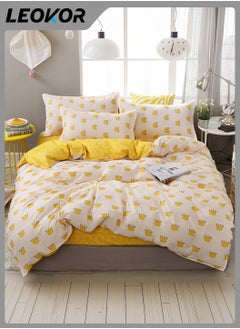 4-Piece Little Crown Printed Design Duvet Cover Set Cottonl White/Yellow 200x230cm - pzsku/ZB21B3277BCE092276AE1Z/45/_/1729670794/4eb53d54-2da9-4c6c-99ea-85ed90d39a74