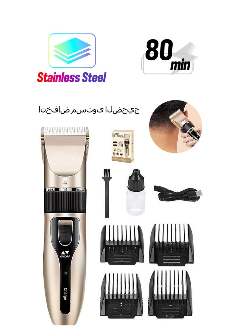 مجموعة تشذيب اللحية الكهربائية اللاسلكية، ماكينة حلاقة مقاومة للماء قابلة لإعادة الشحن عبر USB للرجال، مجموعة أدوات تشذيب شعر اللحية والأذنين والأنف (ذهبي) - Image 1