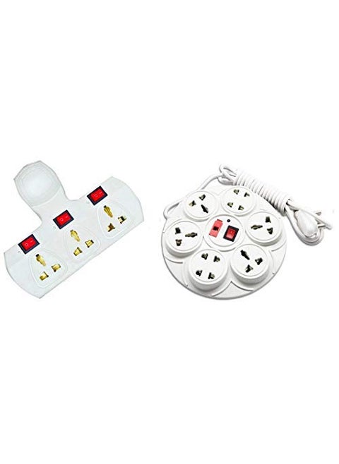 Toby Extension Board Multi Plug 3+3 and Extension board With 4 Mtr wire 8+1 Universal Multi Plug Point with Safety Fuse and LED Indicator (PACK OF 2)