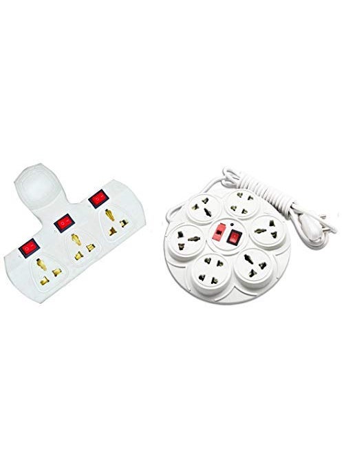 Generic Toby Extension Board Multi Plug 3+3 and Extension board With 4 Mtr wire 8+1 Universal Multi Plug Point with Safety Fuse and LED Indicator (PACK OF 2)  - Image 1