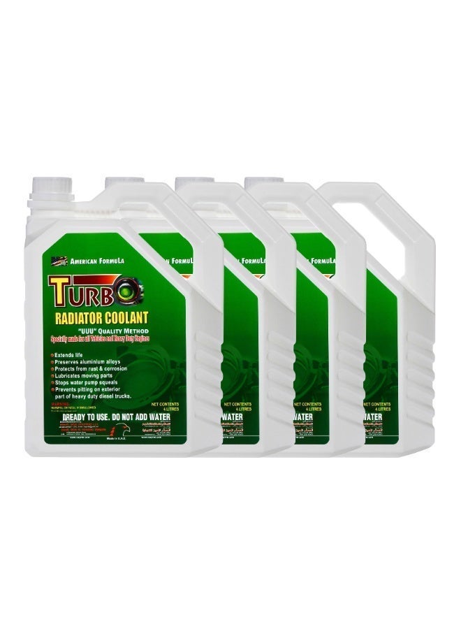 Turbo Radiator Coolant Green 4L (Pack of 4) – Premium Ready-to-Use Engine Cooling Fluid | High-Performance Heat Dissipation & Rust Protection for All Cars & SUVs (No Dilution Required) - Image 1
