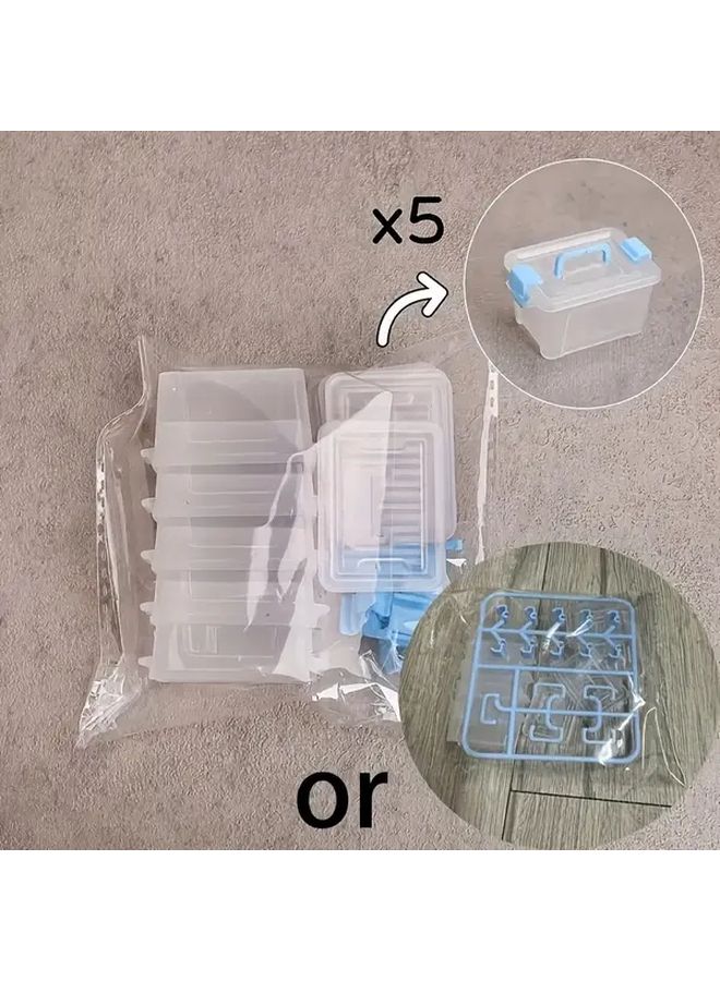5Pcs Blue Mini Storage Boxes With Handles Durable Plastic Organizer For Dollhouse - Image 1