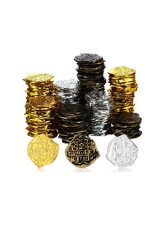 300 Pcs Pirate Gold Coins - Plastic Doubloons for Kids' Play, Treasure Chest Games, Party Bag Stuffers, Stage Props in Gold, Silver, and Bronze (Irregular)