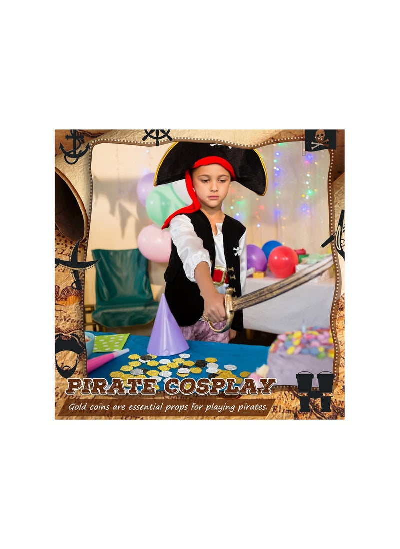 null - 300 Pcs Pirate Gold Coins - Plastic Doubloons for Kids' Play, Treasure Chest Games, Party Bag Stuffers, Stage Props in Gold, Silver, and Bronze (Irregular) - Image 1